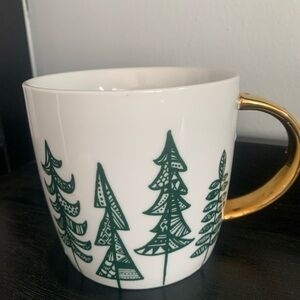 Starbucks 2015 Green Pine Tree Christmas Tree Design Mug With Gold Handle 14 Oz